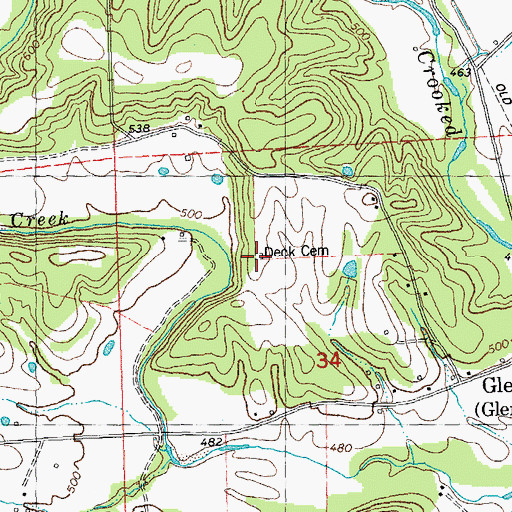 Topographic Map of Deck Cemetery, MO