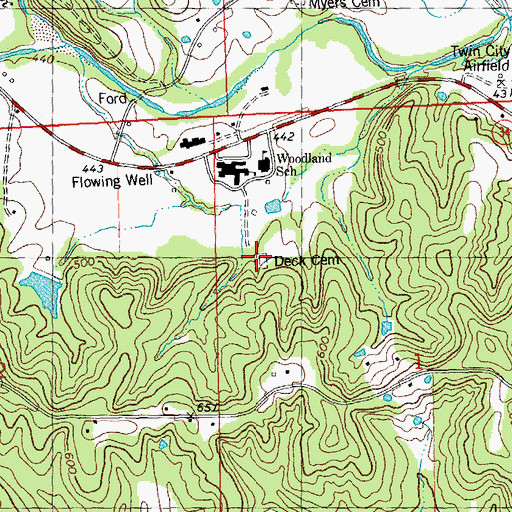 Topographic Map of Deck Cemetery, MO
