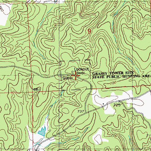 Topographic Map of Grassy Tower Site State Public Hunting Area, MO