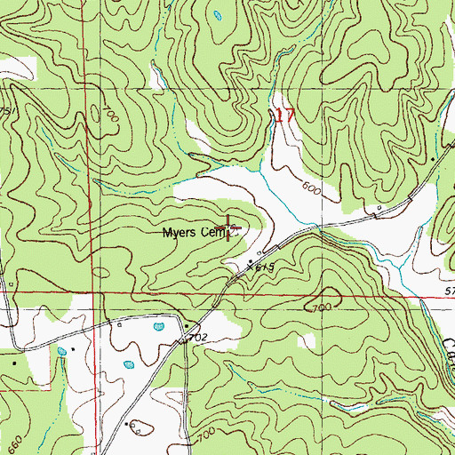 Topographic Map of Myers Cemetery, MO