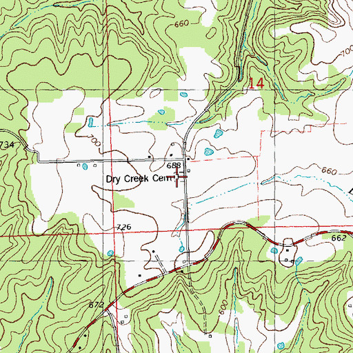 Topographic Map of Dry Creek Cemetery, MO