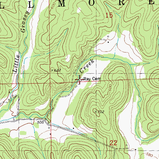 Topographic Map of Ray Cemetery, MO