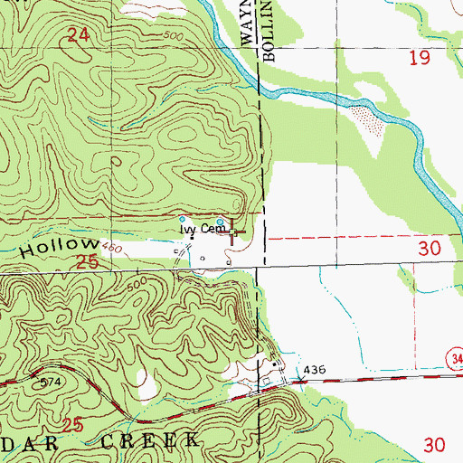 Topographic Map of Ivy Cemetery, MO