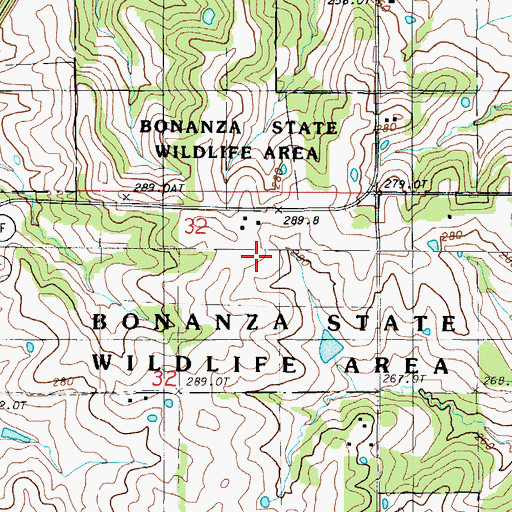 Topographic Map of Bonanza State Wildlife Area, MO
