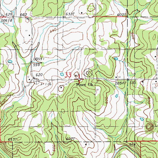 Topographic Map of Piney Church, MO