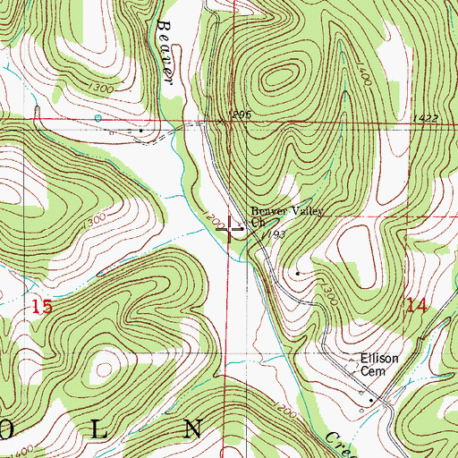 Topographic Map of Beaver Valley Church, MO