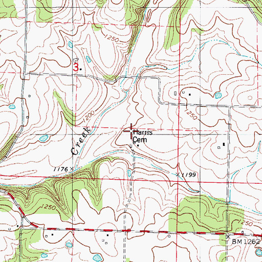 Topographic Map of Harris Cemetery, MO