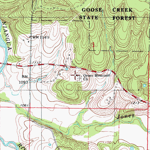 Topographic Map of Green Mountain Church, MO