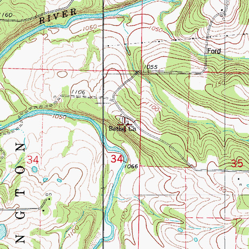 Topographic Map of Bethel Church, MO
