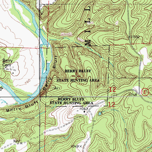 Topographic Map of Berry Bluff State Hunting Area, MO