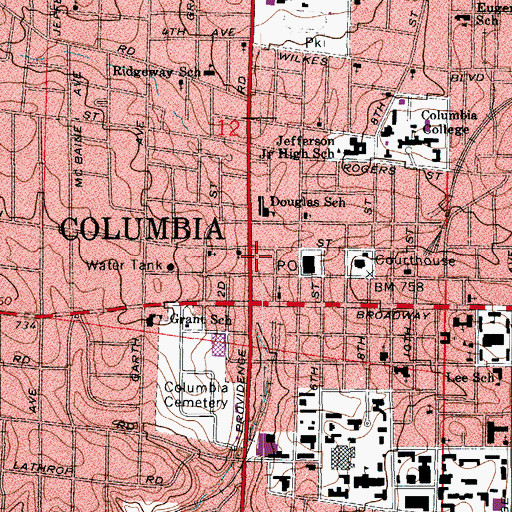 Topographic Map of Cummings School (historical), MO