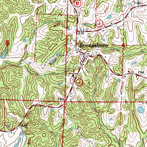 Topographic Map of Boonsboro School (historical), MO