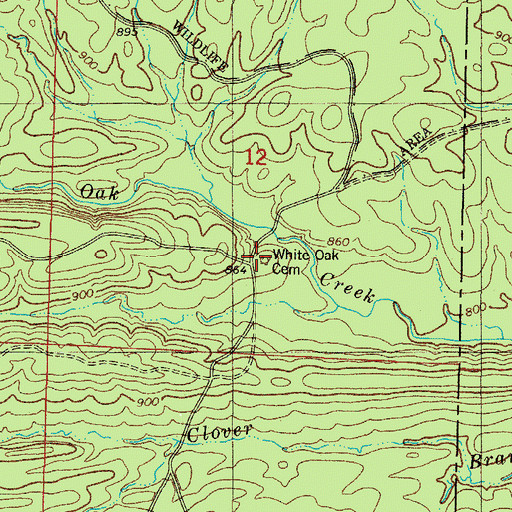 Topographic Map of White Oak Cemetery, AR