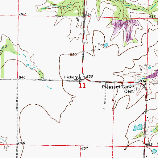Topographic Map of Hickory Grove School (historical), MO