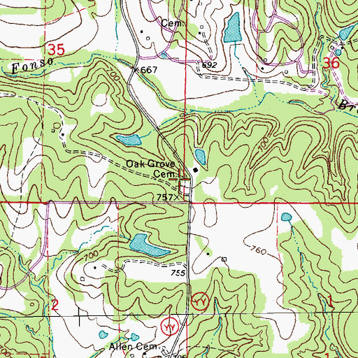 Topographic Map of Oak Grove Church, MO