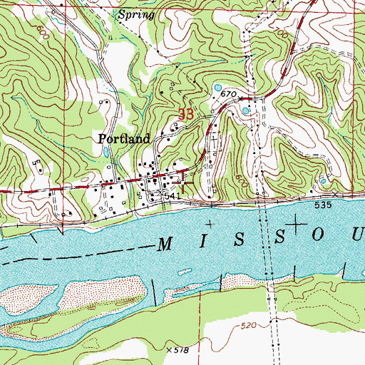 Topographic Map of Portland School (historical), MO