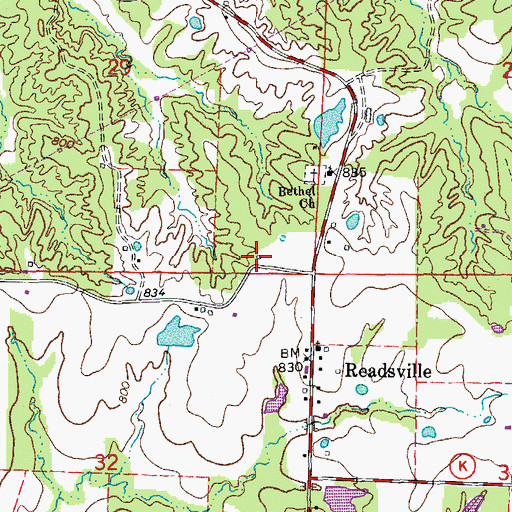 Topographic Map of Readsville School (historical), MO