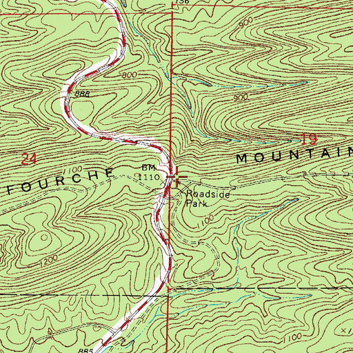 Topographic Map of Fourche Mountain Recreation Area, AR