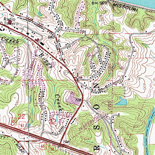 Topographic Map of Mount Hope School (historical), MO