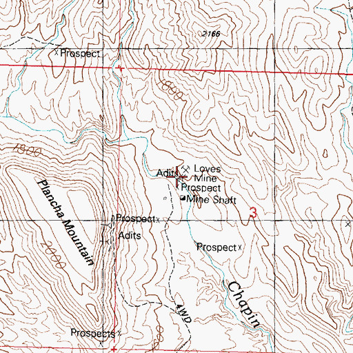 Topographic Map of Loves Mine, AZ