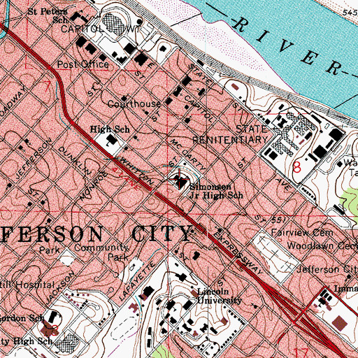 Topographic Map of Simonsen Ninth Grade Center, MO