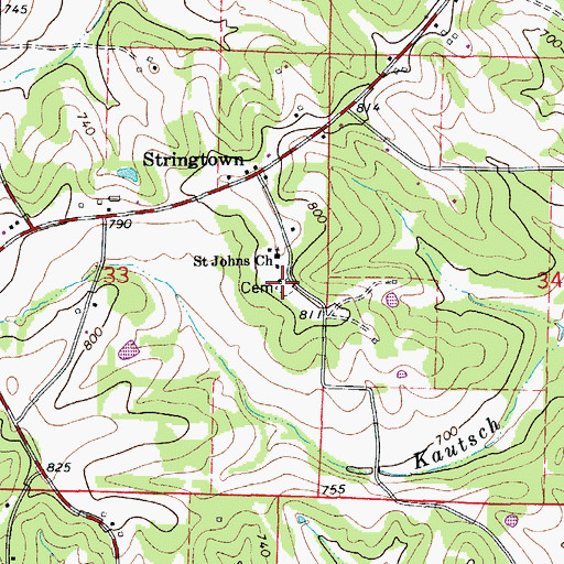 Topographic Map of Saint Johns Cemetery, MO