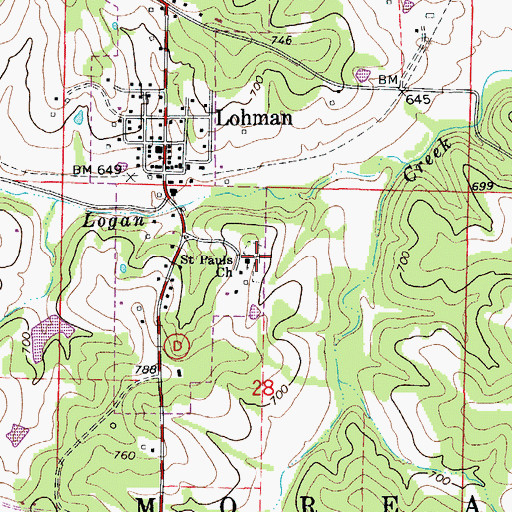 Topographic Map of Saint Pauls Cemetery, MO
