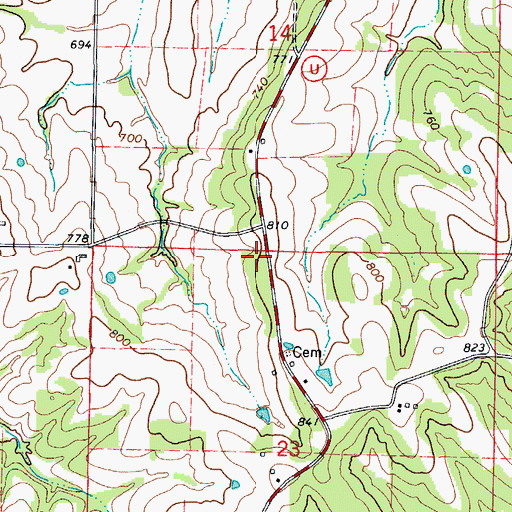 Topographic Map of Mount Hope School (historical), MO