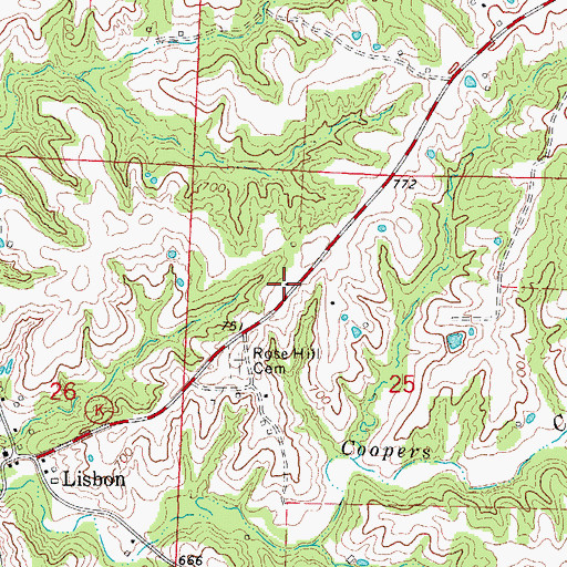 Topographic Map of Rose Hill School (historical), MO