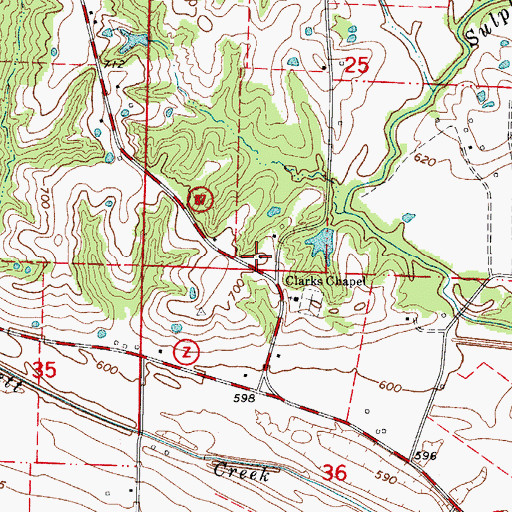 Topographic Map of Clarks Chapel School (historical), MO