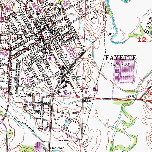 Topographic Map of Fayette City Cemetery, MO