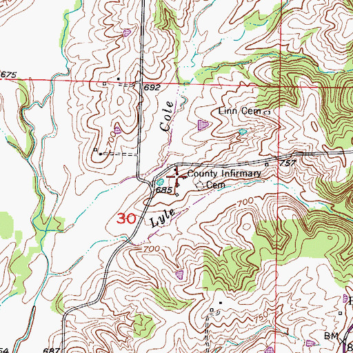Topographic Map of Howard County Infirmary, MO