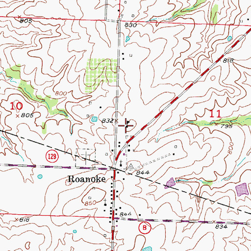 Topographic Map of Roanoke School (historical), MO