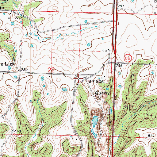 Topographic Map of Blue Lick School (historical), MO