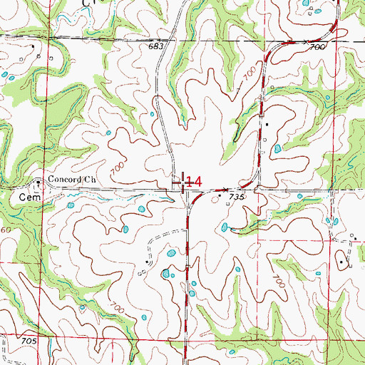 Topographic Map of Forest Grove School (historical), MO