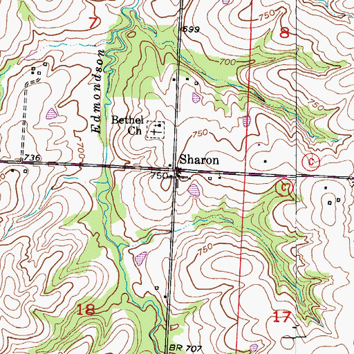 Topographic Map of Sharon School (historical), MO