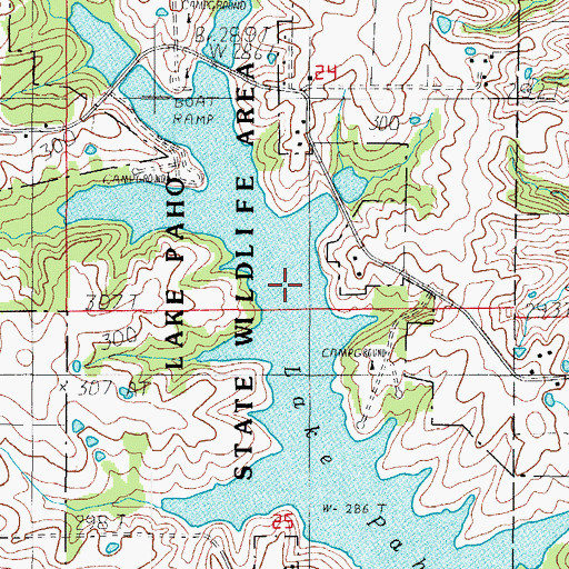 Topographic Map of Lake Paho State Wildlife Area, MO
