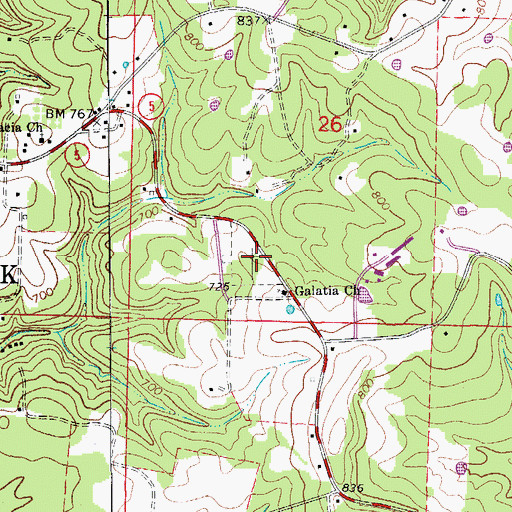 Topographic Map of Galatia Cemetery, AR