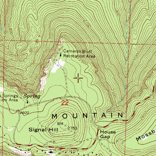 Topographic Map of Cameron Bluff, AR