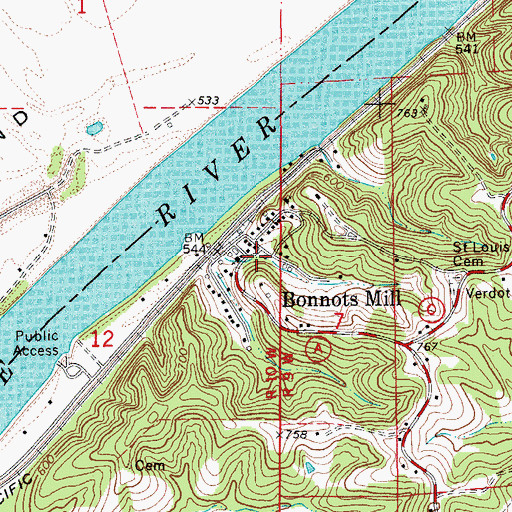 Topographic Map of Saint Louis Catholic Church, MO