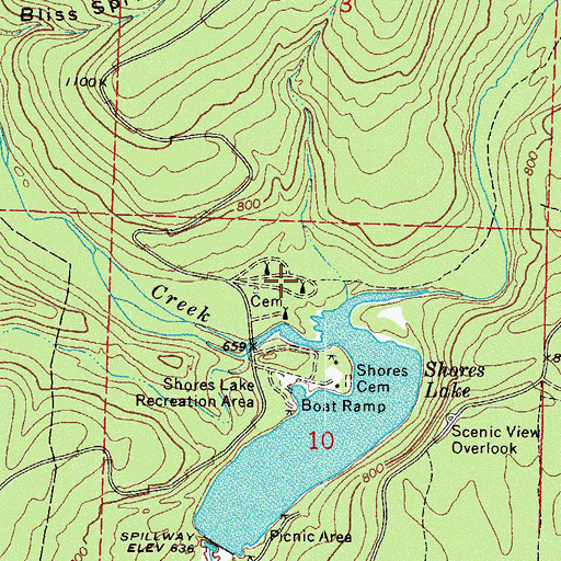 Topographic Map of Shores Lake Campground, AR