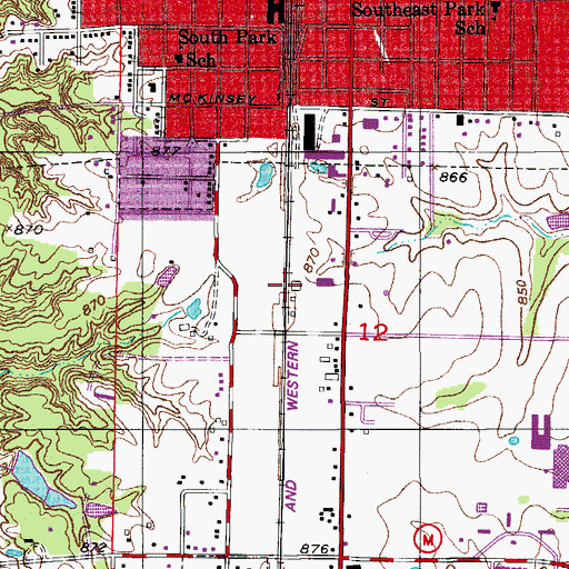 Topographic Map of Long Siding, MO