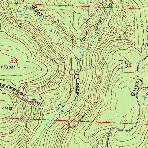 Topographic Map of Shores Lake Water Rock Spur, AR