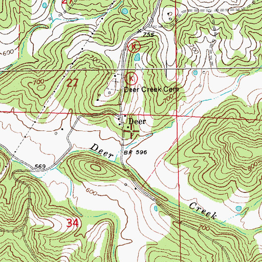 Topographic Map of Deer Creek School (historical), MO