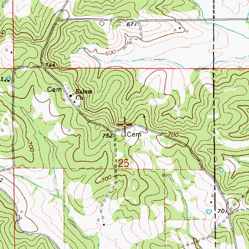 Topographic Map of Salem Presbyterian Church, MO