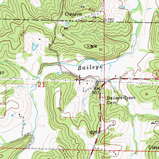 Topographic Map of Bailey Creek Catholic Church (historical), MO
