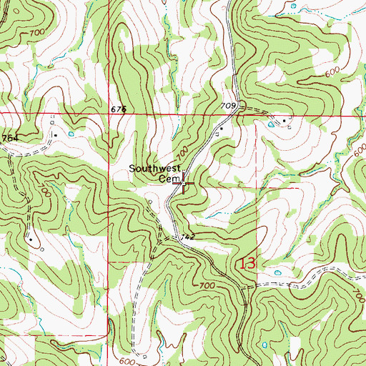 Topographic Map of Southwest Church (historical), MO