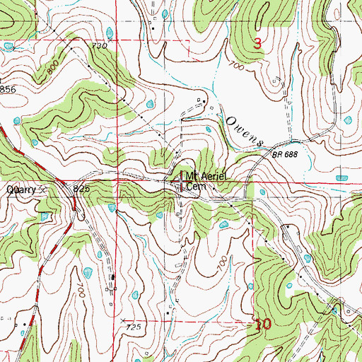 Topographic Map of Mount Aerial Church (historical), MO