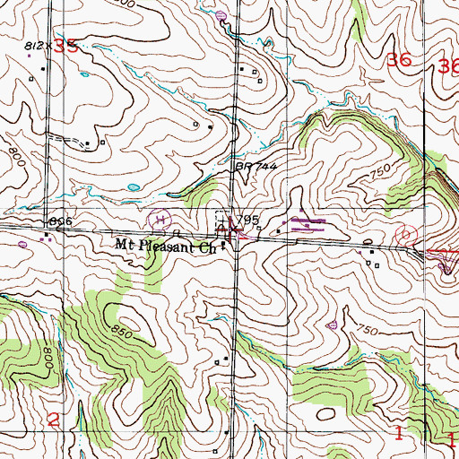 Topographic Map of Mount Pleasant School (historical), MO
