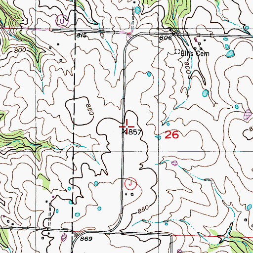 Topographic Map of Ellis School (historical), MO